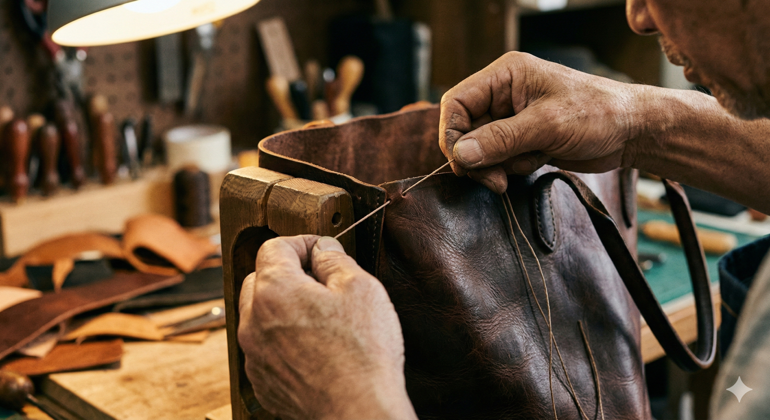 熟練職人による手縫いの様子